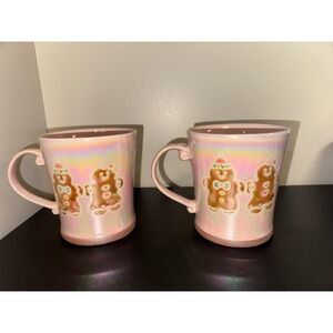 Spectrum Designz Gingerbread Man Mugs Set of 2 Iridescent Pink Christmas Holiday